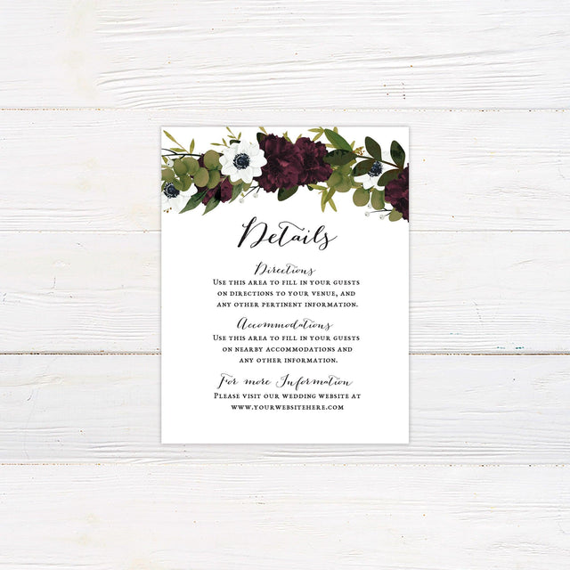 Deep Maroon Botanicals Details Cards - goprintplus