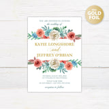 Dusty Blue Coral Floral Foil Invitation - goprintplus