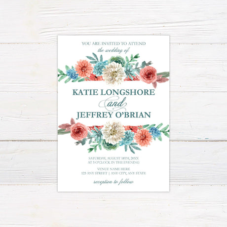 Dusty Blue Coral Floral Invitation - goprintplus