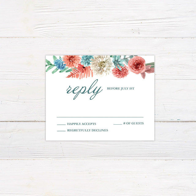 Dusty Blue Coral Floral RSVP - goprintplus