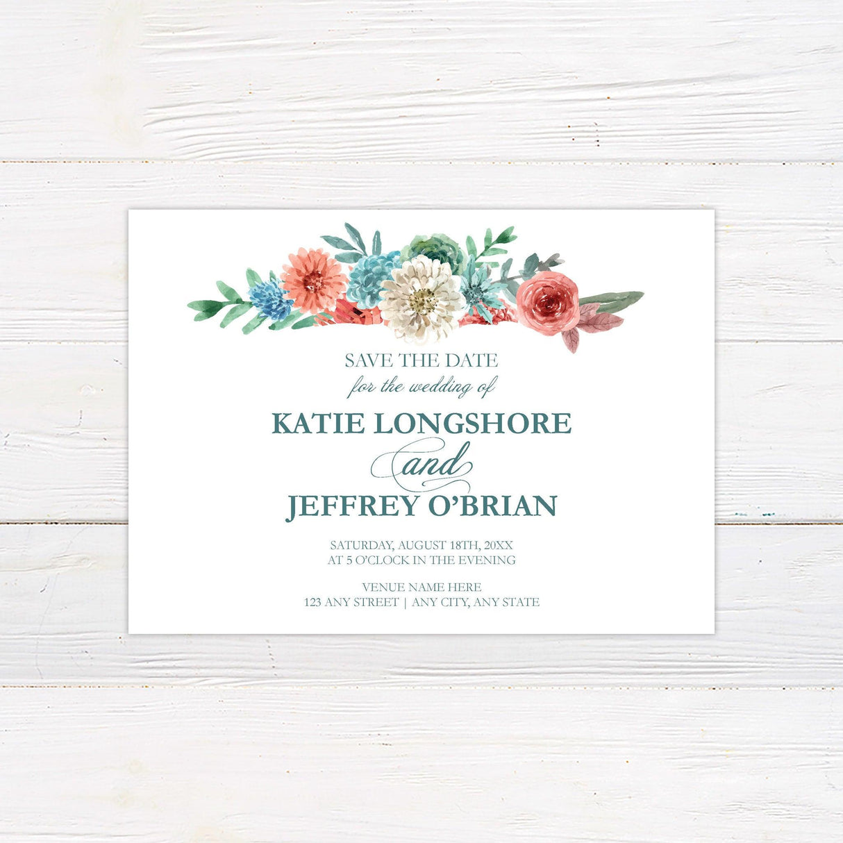 Dusty Blue Coral Floral Invitation - goprintplus