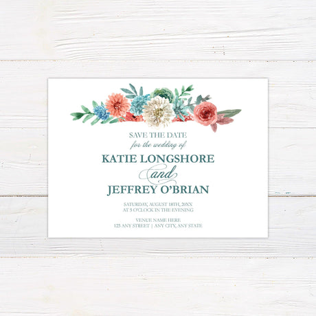 Dusty Blue Coral Floral Save The Date - goprintplus