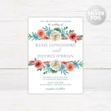 Dusty Blue Coral Floral Foil Invitation - goprintplus