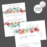 Dusty Blue Coral Floral Foil Invitation - goprintplus