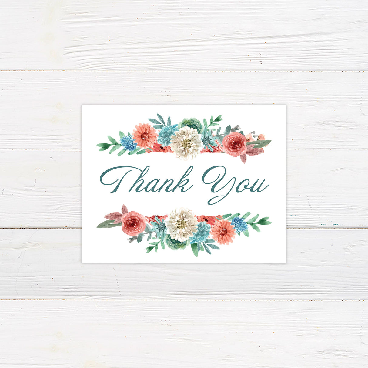 Dusty Blue Coral Floral Thank You Card