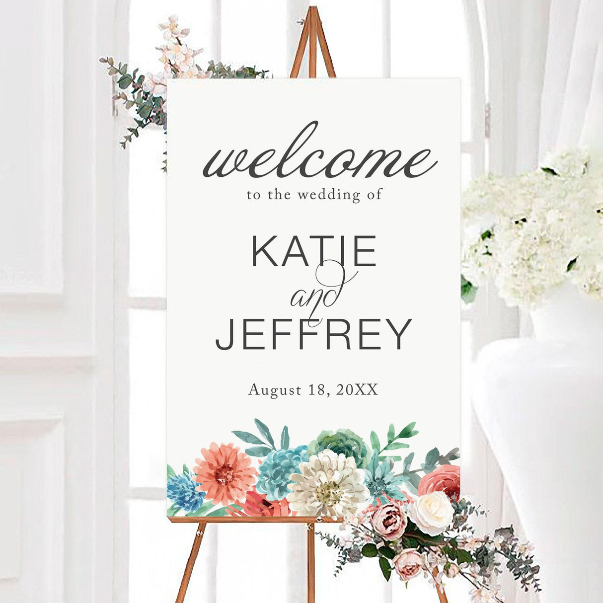 Dusty Blue Coral Floral Invitation - goprintplus