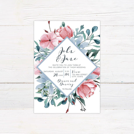 Dusty Blue Diamond Invitations - goprintplus