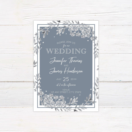 Dusty Blue Gray Floral Invitations - goprintplus