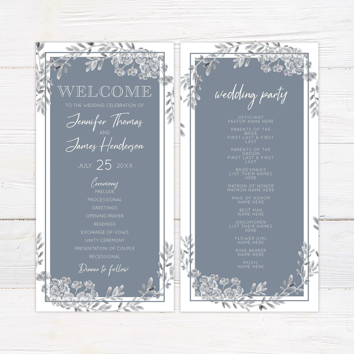 Dusty Blue Gray Floral Invitations - goprintplus