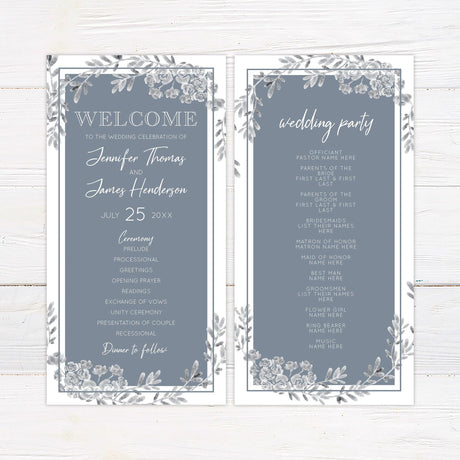 Dusty Blue Gray Floral Invitations - goprintplus