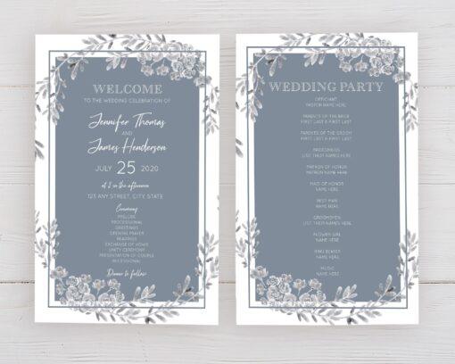 Dusty Blue Gray Floral Program - goprintplus