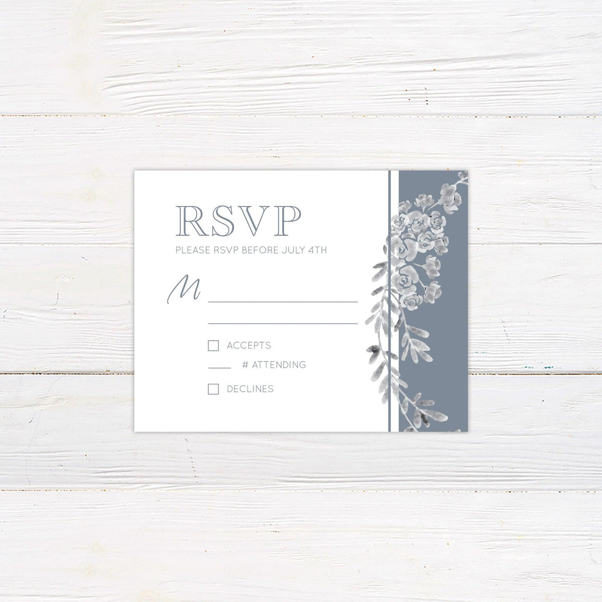 Dusty Blue Gray Floral RSVP - goprintplus