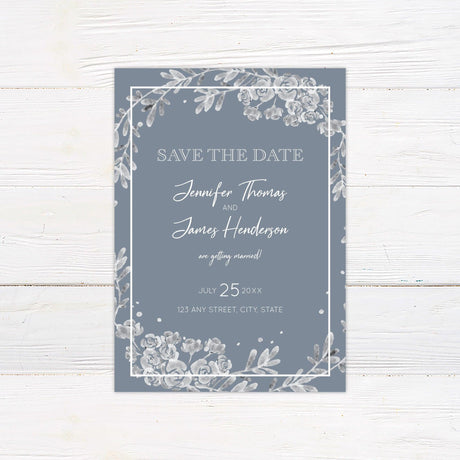 Dusty Blue Gray Floral Invitations - goprintplus