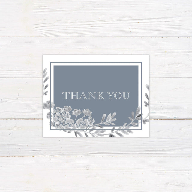 Dusty Blue Gray Floral Thank You Card - goprintplus