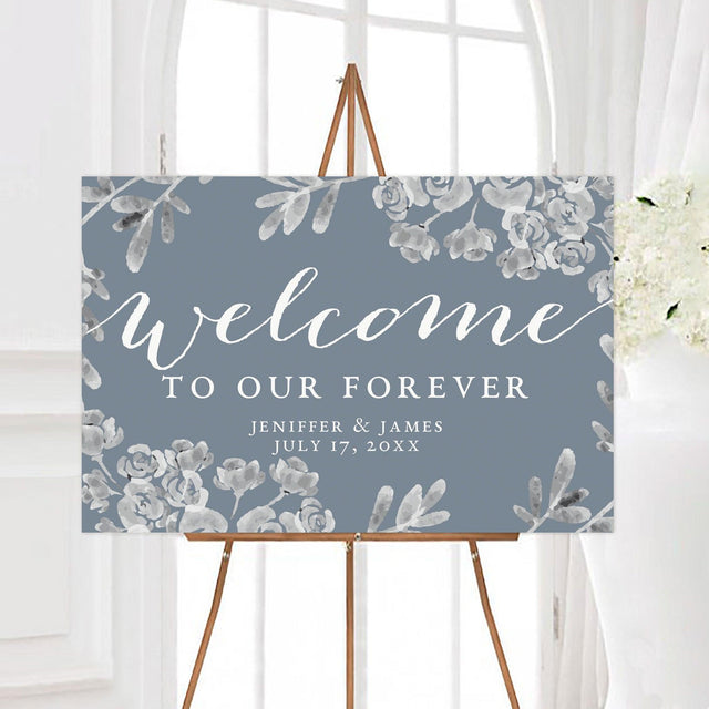 Dusty Blue Gray Floral Sign - goprintplus