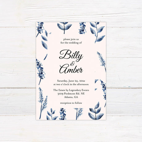 Elegant Blue Watercolor Leaves Invitations - goprintplus