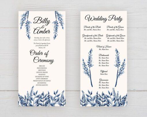 Elegant Blue Watercolor Leaves Program - goprintplus