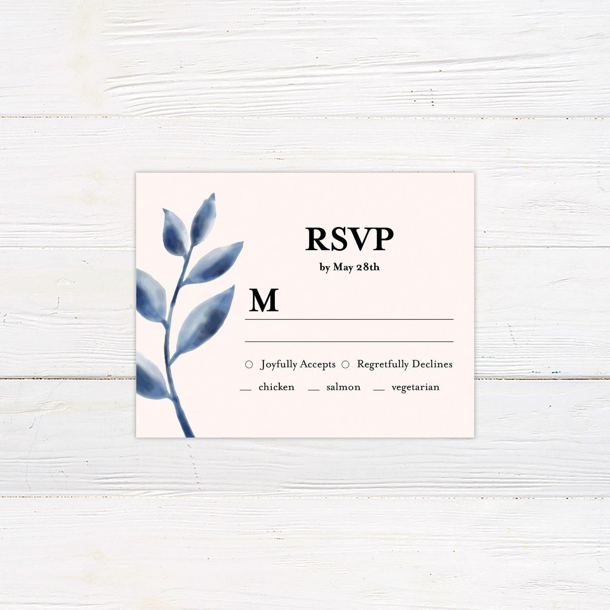 Elegant Blue Watercolor Leaves RSVP - goprintplus