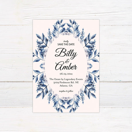 Elegant Blue Watercolor Leaves Invitations - goprintplus