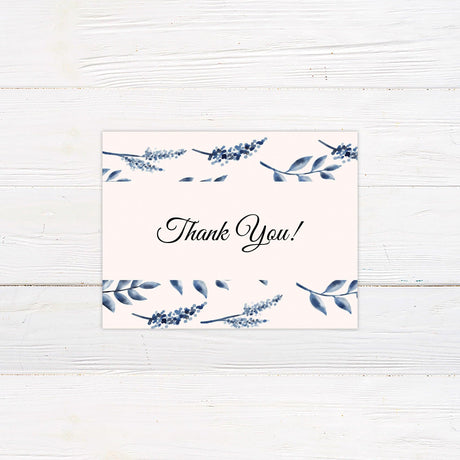 Elegant Blue Watercolor Leaves Thank You Card - goprintplus