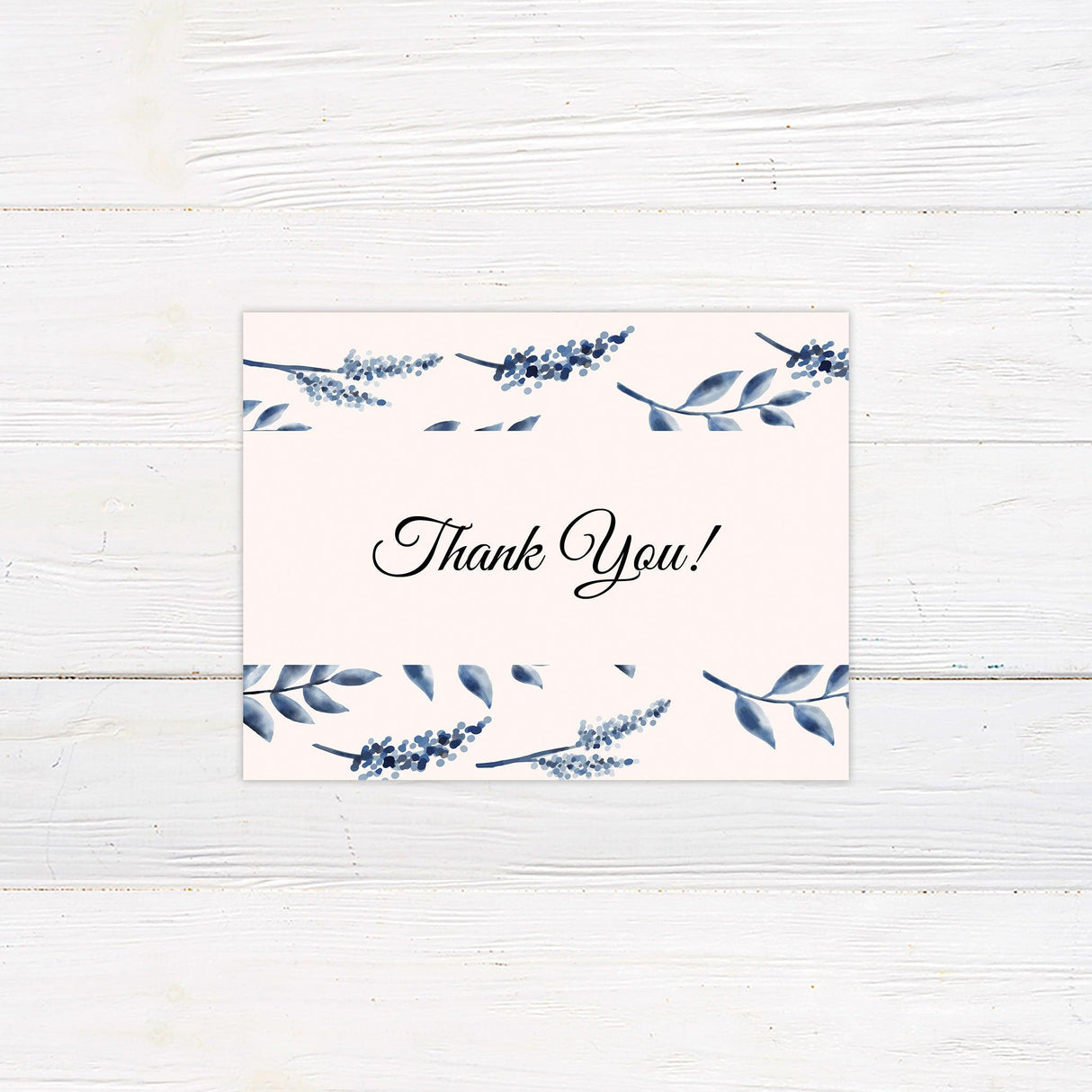 Elegant Blue Watercolor Leaves Thank You Card - goprintplus