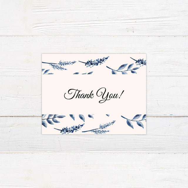 Elegant Blue Watercolor Leaves Thank You Card - goprintplus