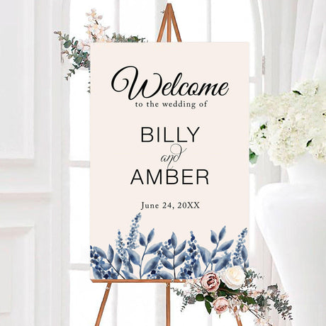 Elegant Blue Watercolor Leaves Sign - goprintplus