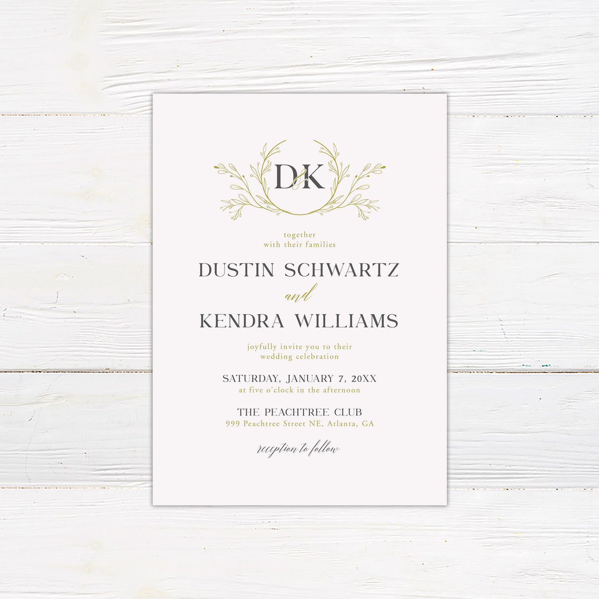 Elegant Gold Wreath Monogram Invitations - goprintplus