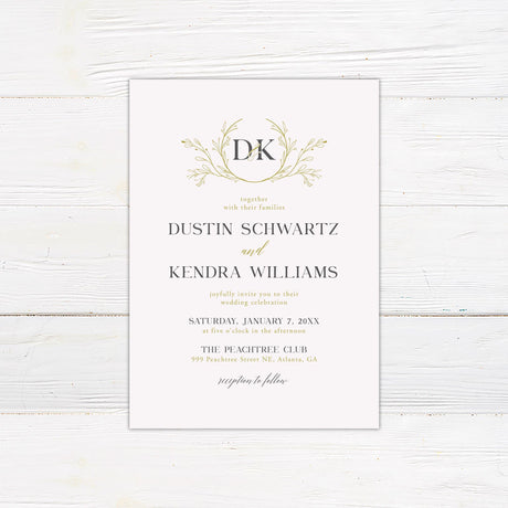 Elegant Gold Wreath Monogram Invitations - goprintplus