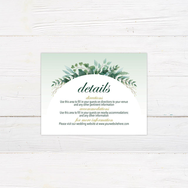 Elegant Green Botanical Arch Details Cards - goprintplus