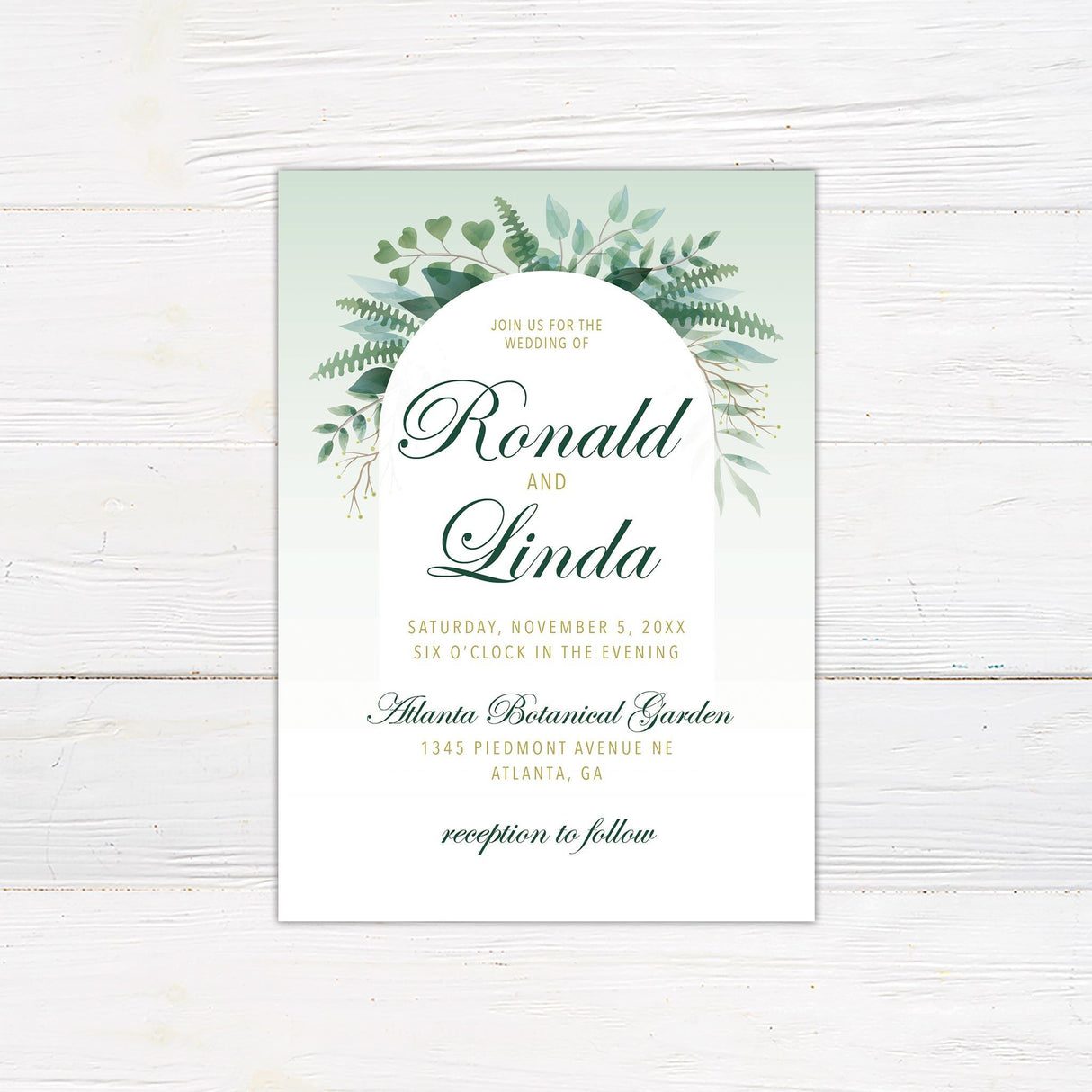 Elegant Green Botanical Arch Invitations - goprintplus