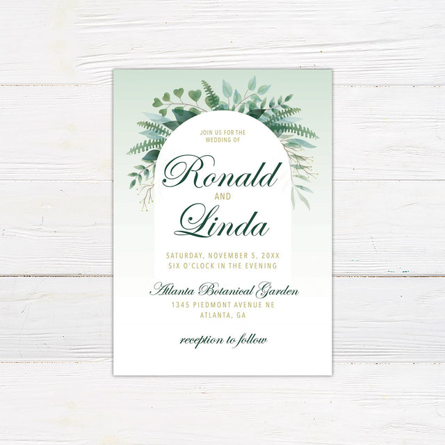 Elegant Green Botanical Arch Invitations - goprintplus