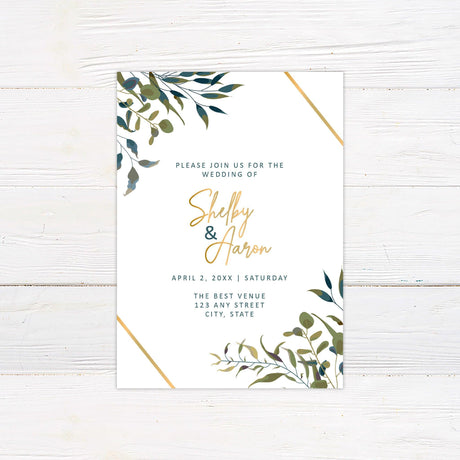 Elegant Green Leaves Invitations - goprintplus