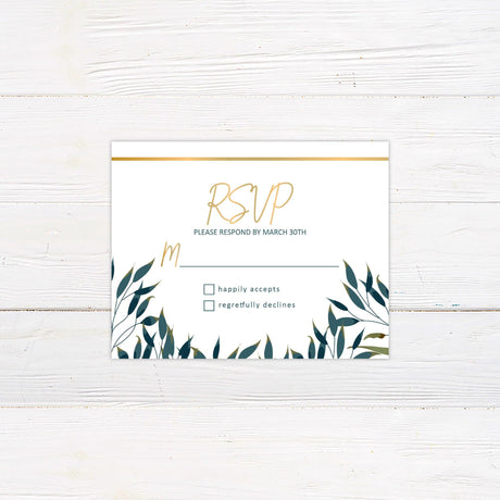 Elegant Green Leaves RSVP - goprintplus