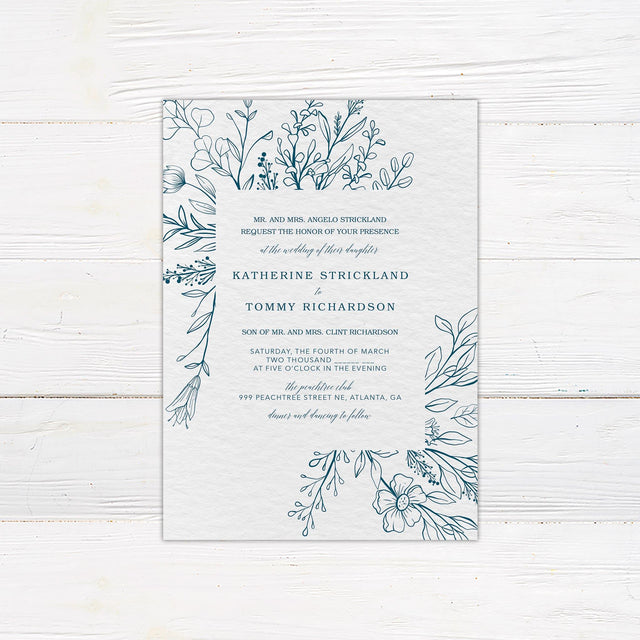 Indigo Floral Invitations - goprintplus