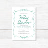 Elegant ribbons baby shower invitation with flowing script and ribbon border on wooden background. Perfect for charming celebrations.