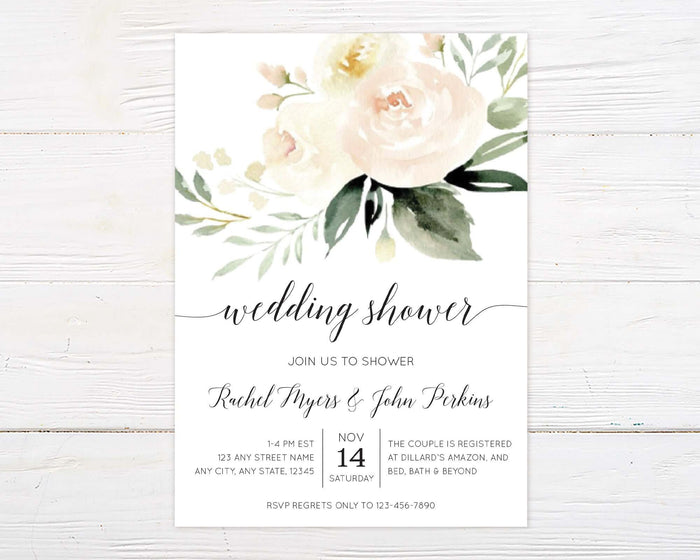 Ivory Peonies Shower Invitation with elegant floral design for a memorable bridal event