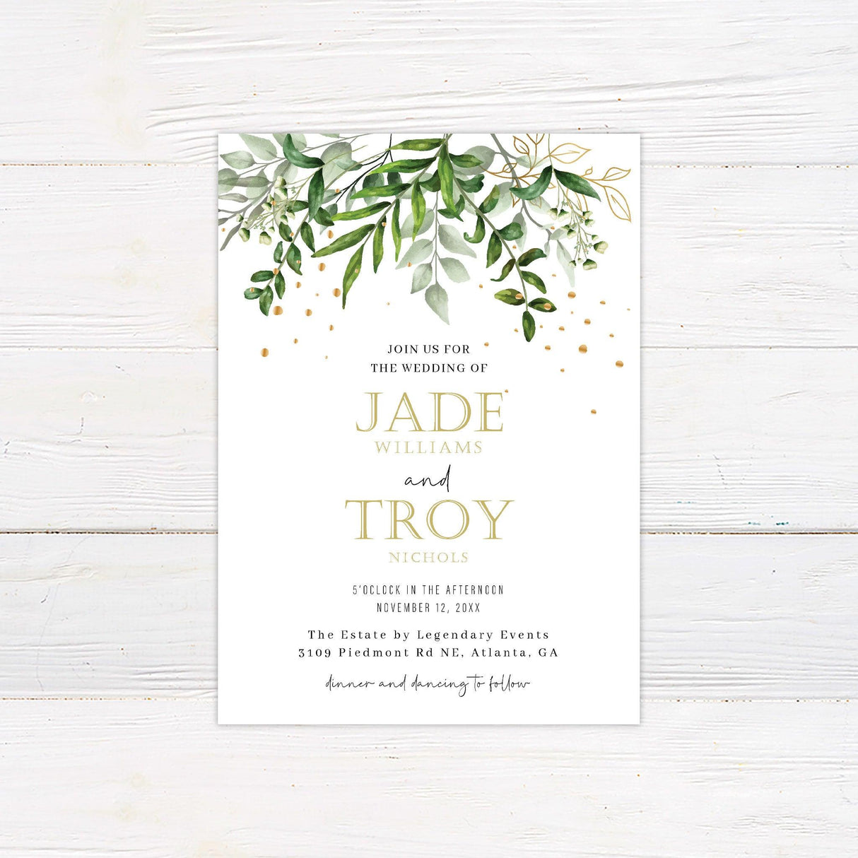 Eucalyptus Gold Invitations - goprintplus