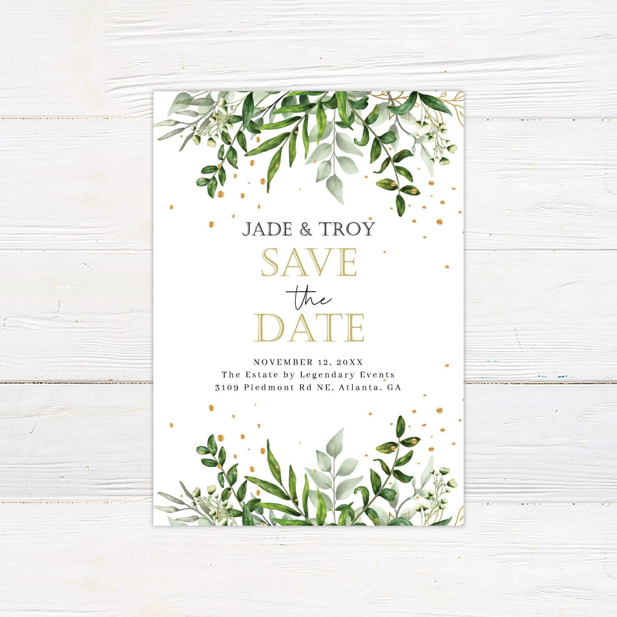 Eucalyptus Gold Invitations - goprintplus