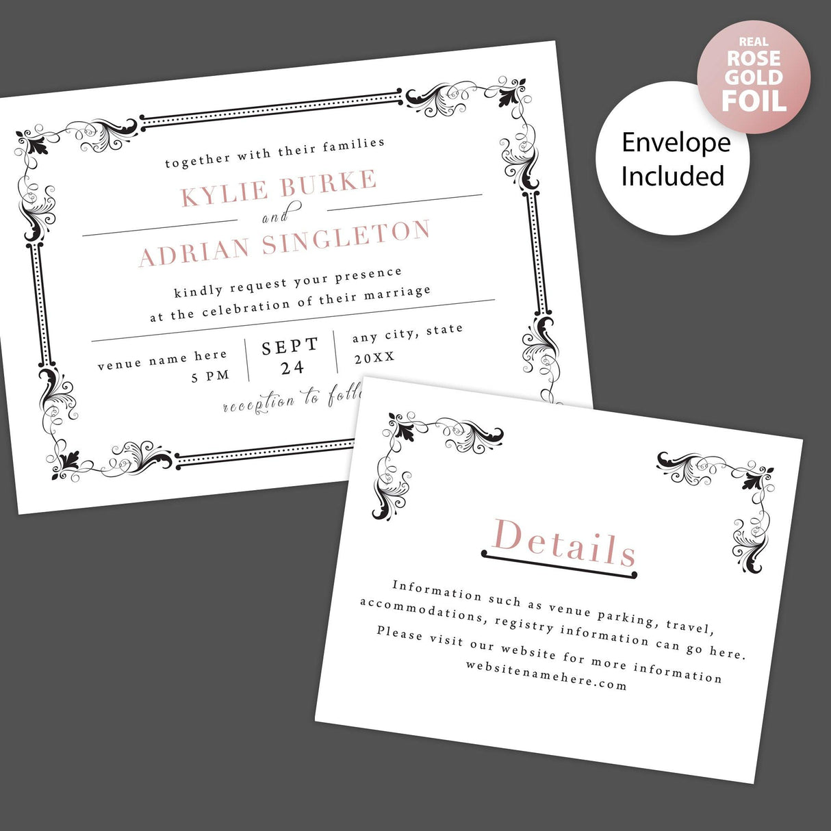 Exquisite Border Foil Invitation - goprintplus