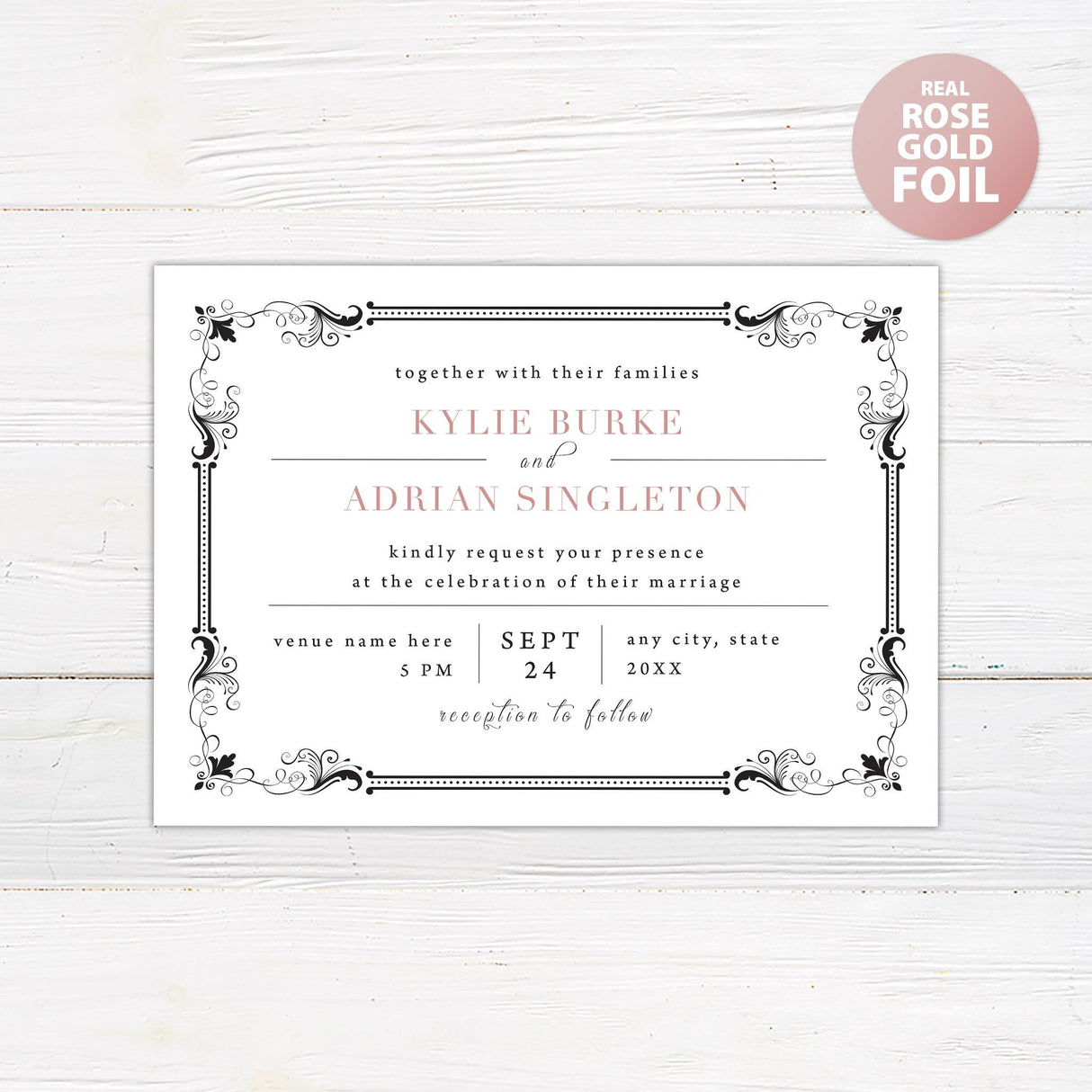 Exquisite Border Foil Invitation - goprintplus