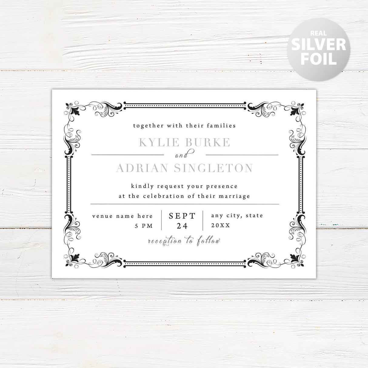 Exquisite Border Foil Invitation - goprintplus