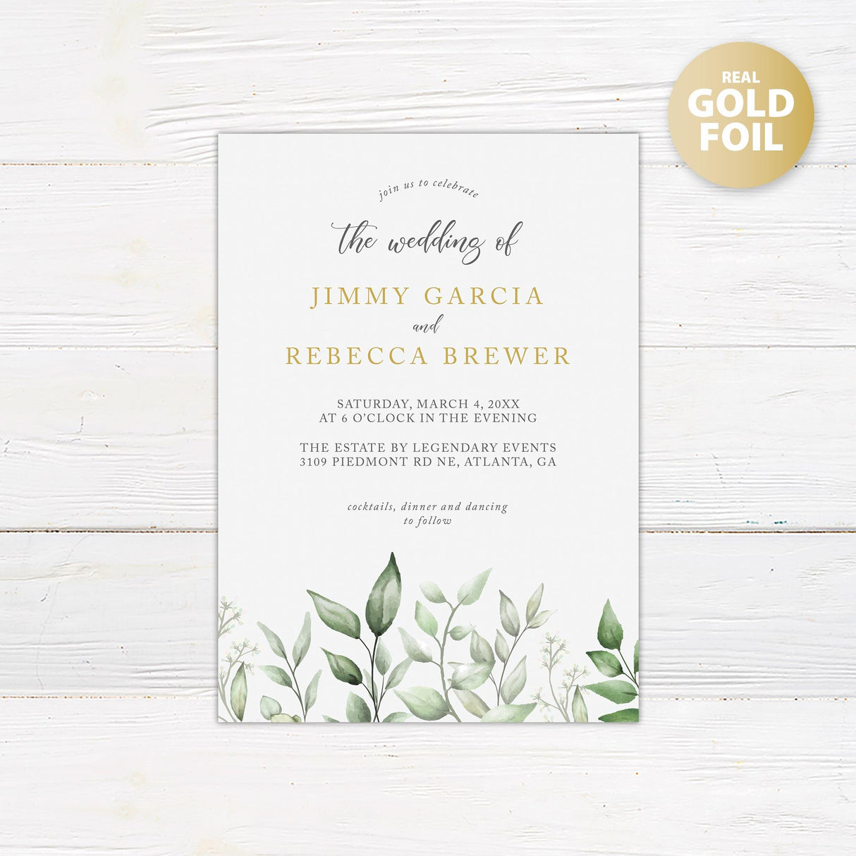 Faded Eucalyptus Leaves Foil Invitation - goprintplus