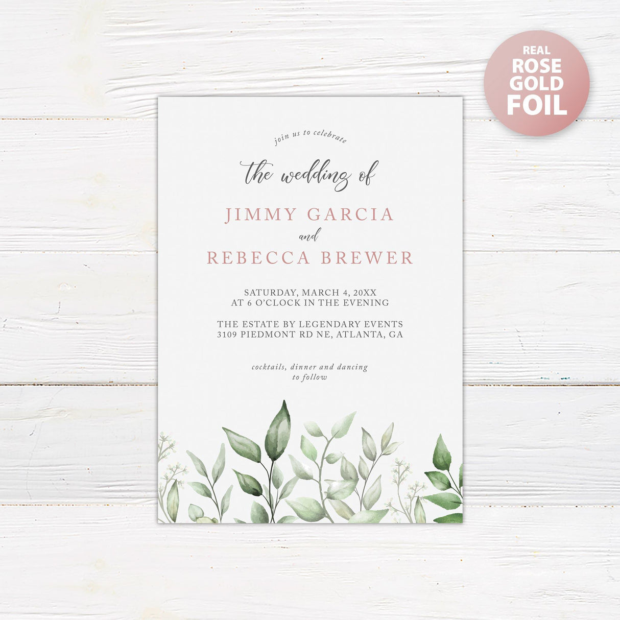 Faded Eucalyptus Leaves Foil Invitation - goprintplus