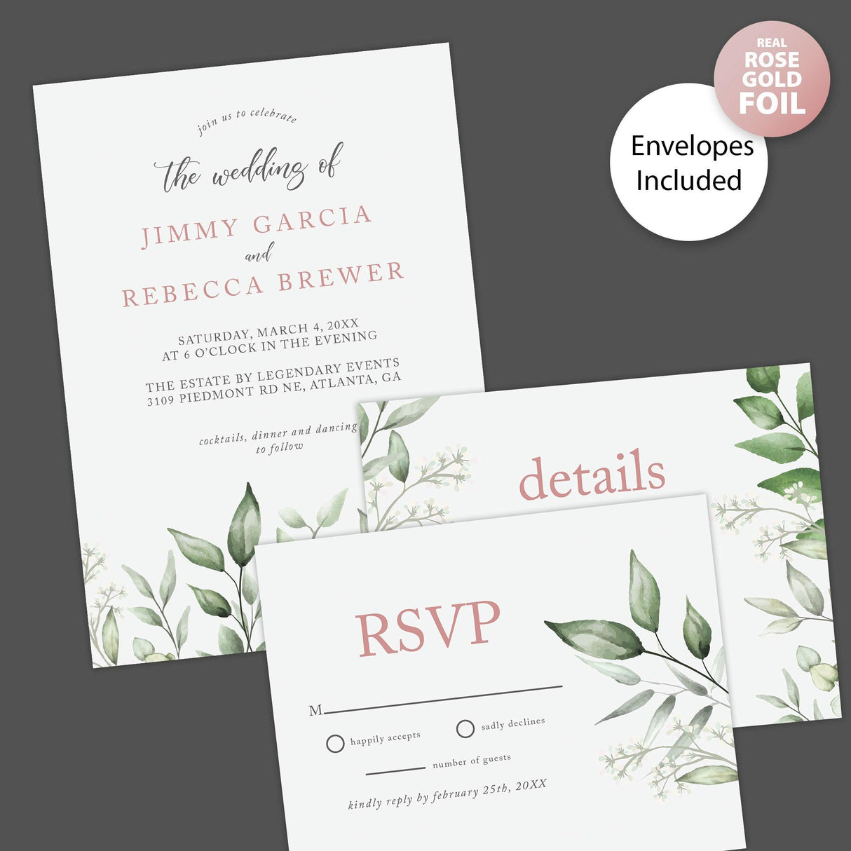 Faded Eucalyptus Leaves Foil Invitation - goprintplus