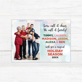 Family Names Holiday Card featuring a family photo with playful colorful typography for each family member's name.