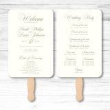 Elegant wedding or event program fans featuring a beautifully designed welcome and wedding party section.