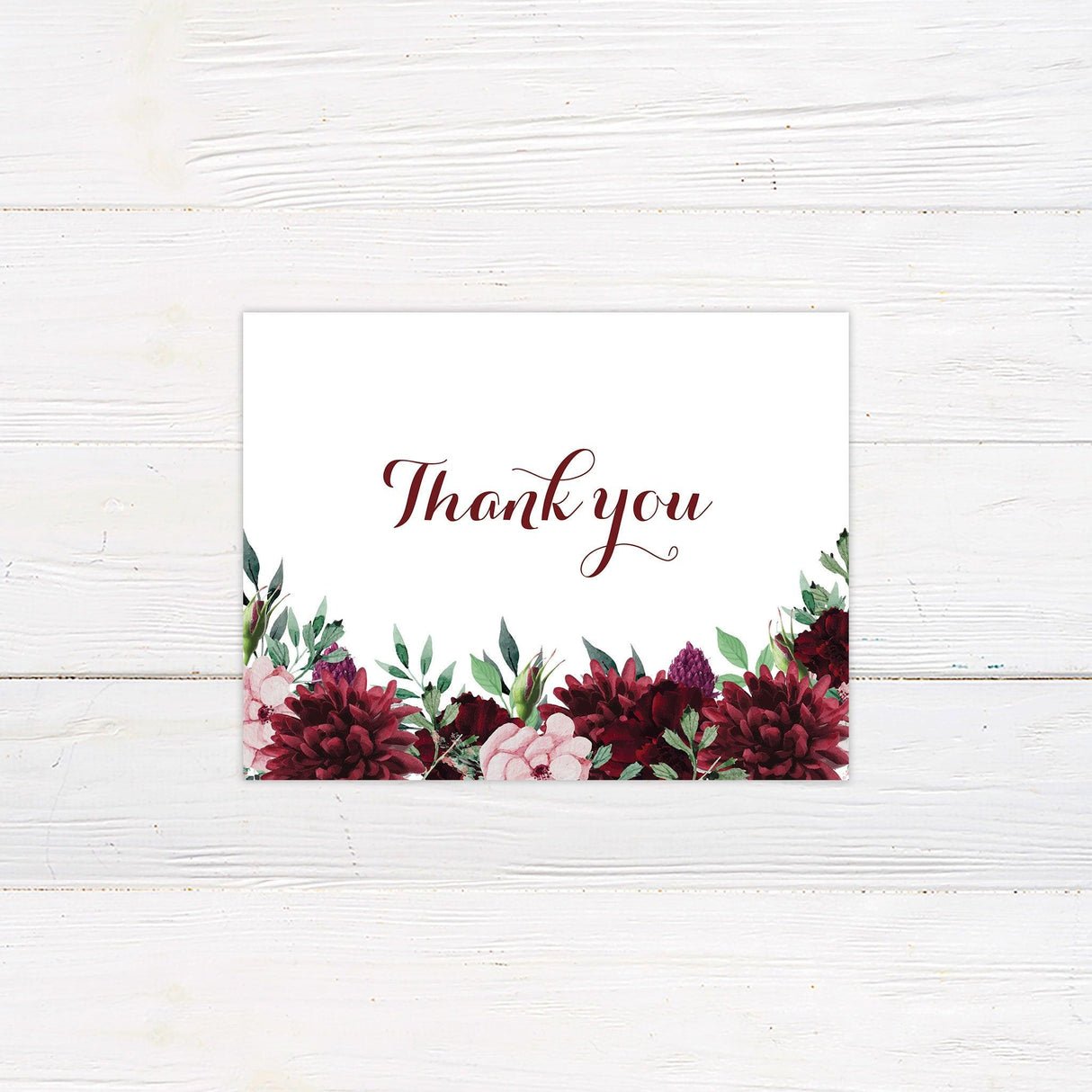 Maroon Floral Thank You Card - goprintplus