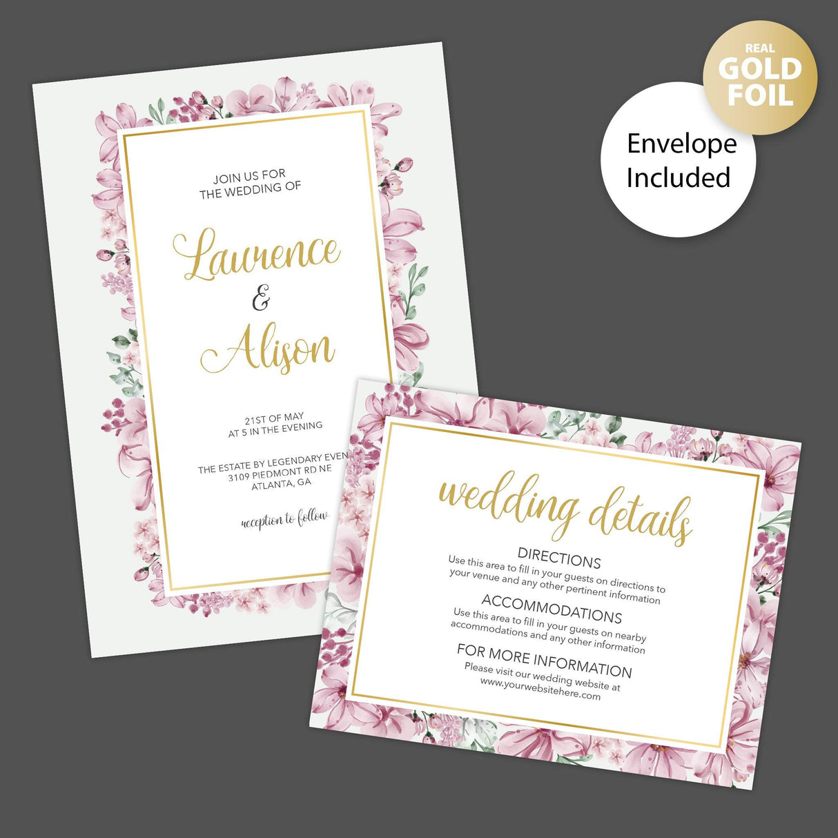 Floral Frame Foil Invitation - goprintplus