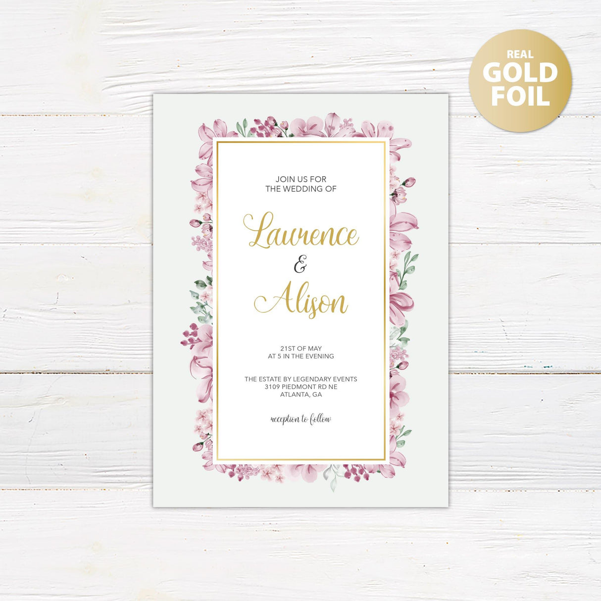 Floral Frame Foil Invitation - goprintplus